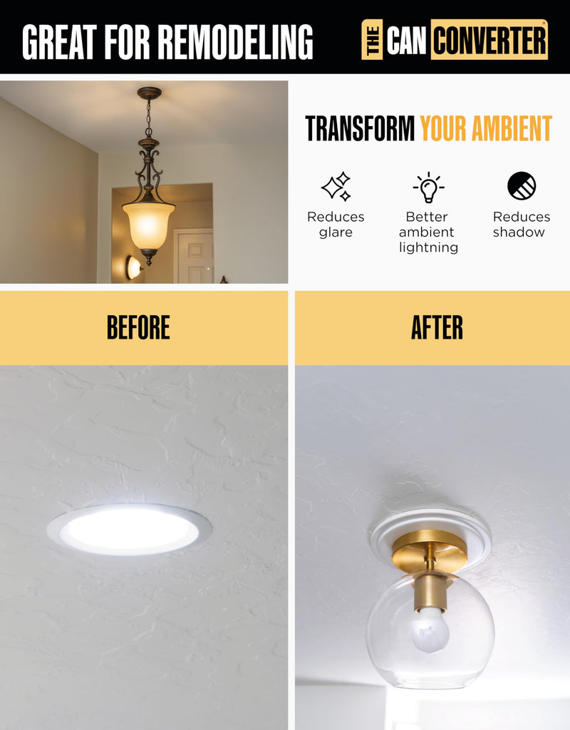 The Can Converter R4 Recessed Can Light Conversion Kit - Home Improvement for 4" Cans, Hardware Converter for Flush Mount Light, Hanging Pendant, & Light Fixture, up to 50 lb Capacity, UL Certified