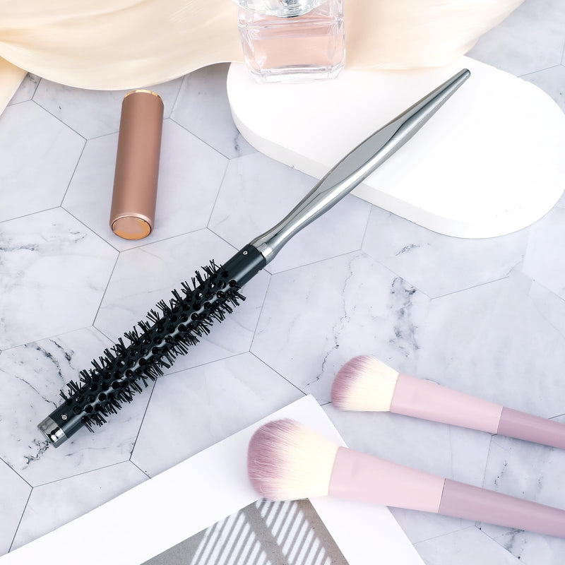 Small Curling Brush, Mini Quiff Roller for Blow Drying, Portable Round Travel Circle Brush With Smooth Handle and Nylon Bristles for Styling, Curling Short and Thin Hair Grey