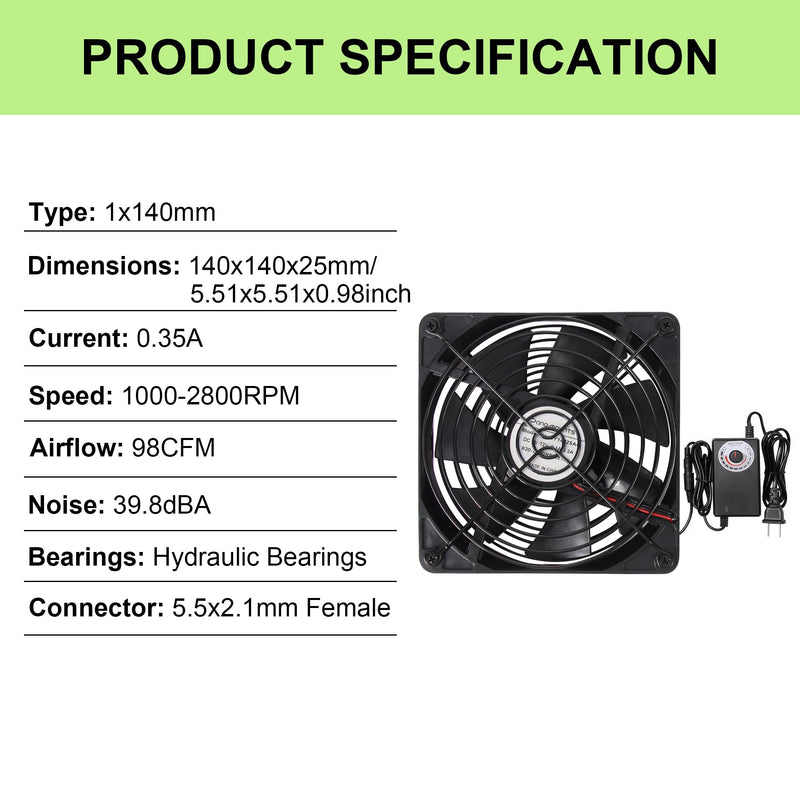 140mmx25mm Magnetic Kits Computer PC Vent Cooling Fan with Speed Controller | Premium 5.51inch Multi-Fan Cooling Fan Set with Magnetic Screws Kits for PC Computer Server Mining Rig Cabinet Chicken Coop