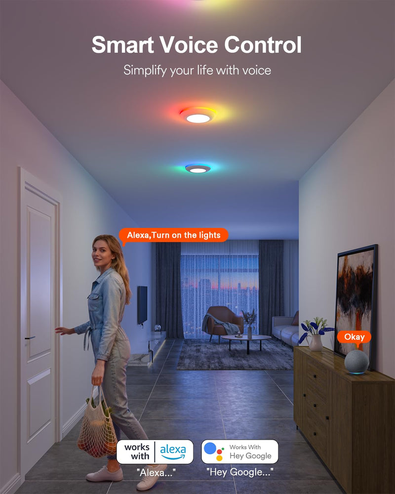 Lumary 5/6 inch Smart RGBAI Led Disk Light Pro, Color Changing Night Light | 1 Pack, CCT 2700-6500K, Flexible Install Flush Mount Ceiling Light, Compatible with Alexa/Google Assistant, Music Sync, Timer