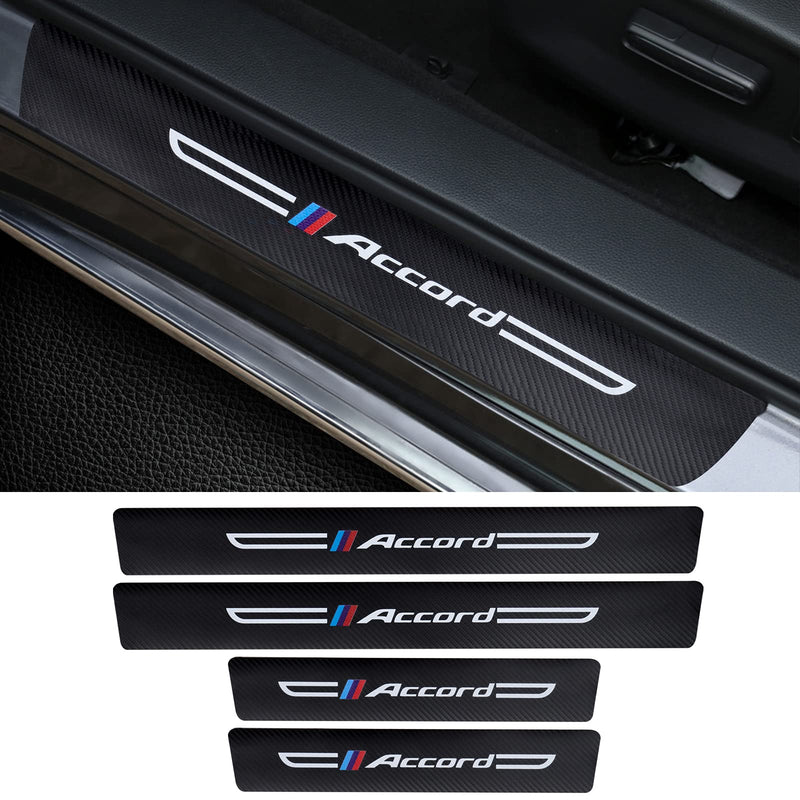 Cotree 4PCS Carbon Fiber Textured Leather Car Door Sill Protector Compatible with Accord, Car Door Threshold Protector, Car Door Sill Decoration Scuff Plate Fit for Accord Accessories