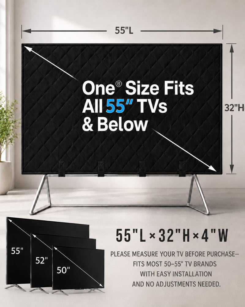 TV Moving Cover for 50–55 Inch Flat Screen TVs | Padded TV Screen Protector with Bottom Strap for Moving, Storage, Home Renovation & Pet Scratch Protection, Black