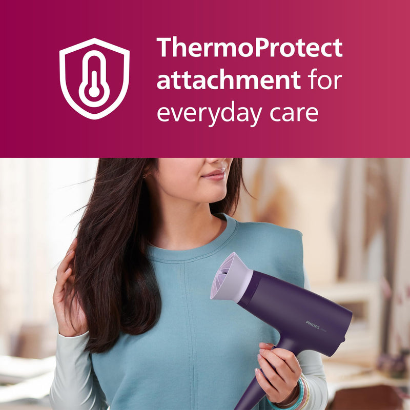 Philips Hair Dryer 3000 Series, ThermoProtect Attachment, with Nozzle, 2100W, Model BHD340/13