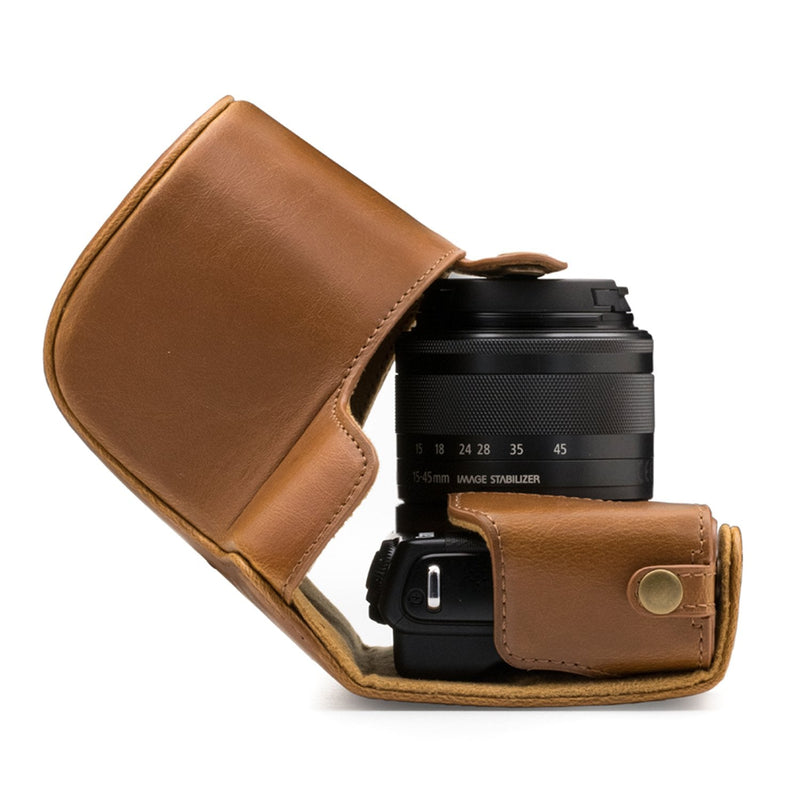 MegaGear Canon EOS M100, M200 (15-45mm) Ever Ready Leather Camera Case and Strap, with Battery Access - Light Brown - MG1327