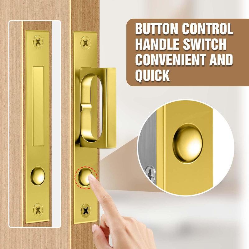 6-Inch Pocket Door Hardware Set - Complete 304 Stainless Steel Kit with Pop-Out Ring Pocket Door Handle, Edge Pull,Door Thickness Minimum 1 7/14 inches Gold
