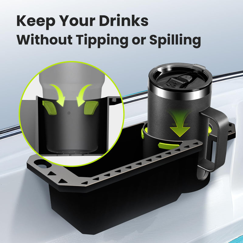 Gocozer Boat Cup Holder with Rubber Tab, Universal Boat Storage Organizer - 2 Ways Installation: Drill or Adhesive Black-2PCS