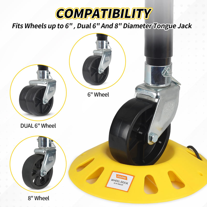 Trailer Jack Wheel Dock, Tongue Jack Wheel Chock for Trailer Boat Camper RV, Caster Stopper for Single 6'' 8'' and Dual 6'', with Rope Handle 22P