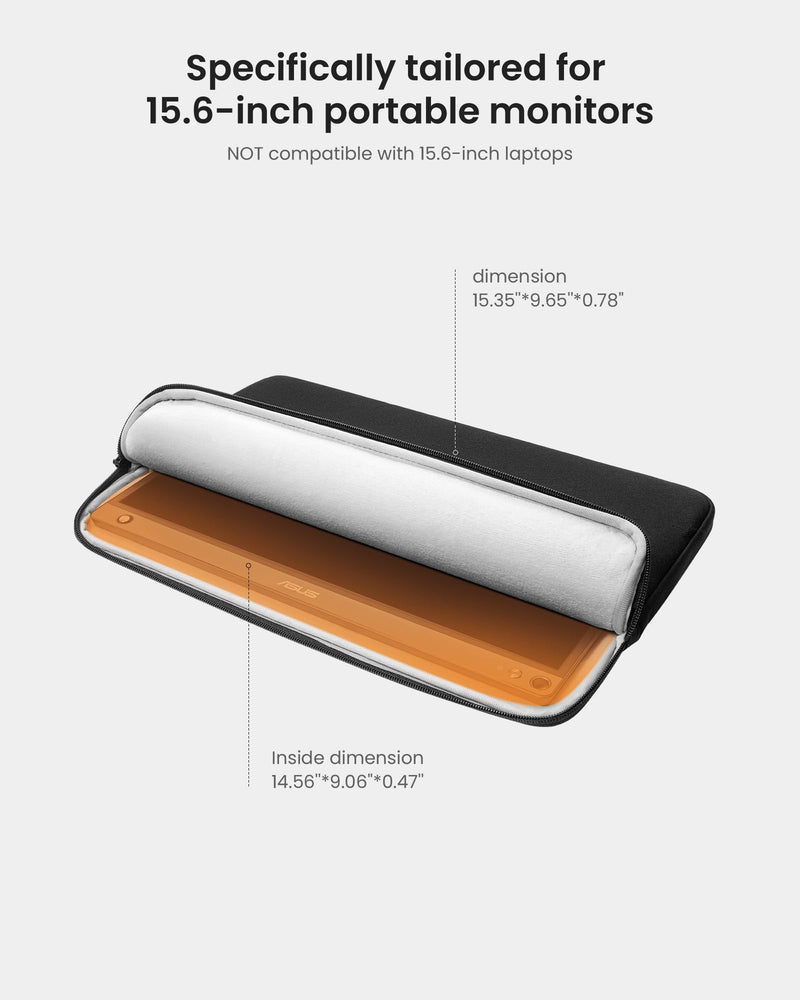 tomtoc Light-A18 Slim 15.6 Inch Portable Monitor Sleeve Case with Acessories Storage, Light Protective Carrying Sleeve for Most 15.6 in Portable Monitors with Eco-Friendly Fabric