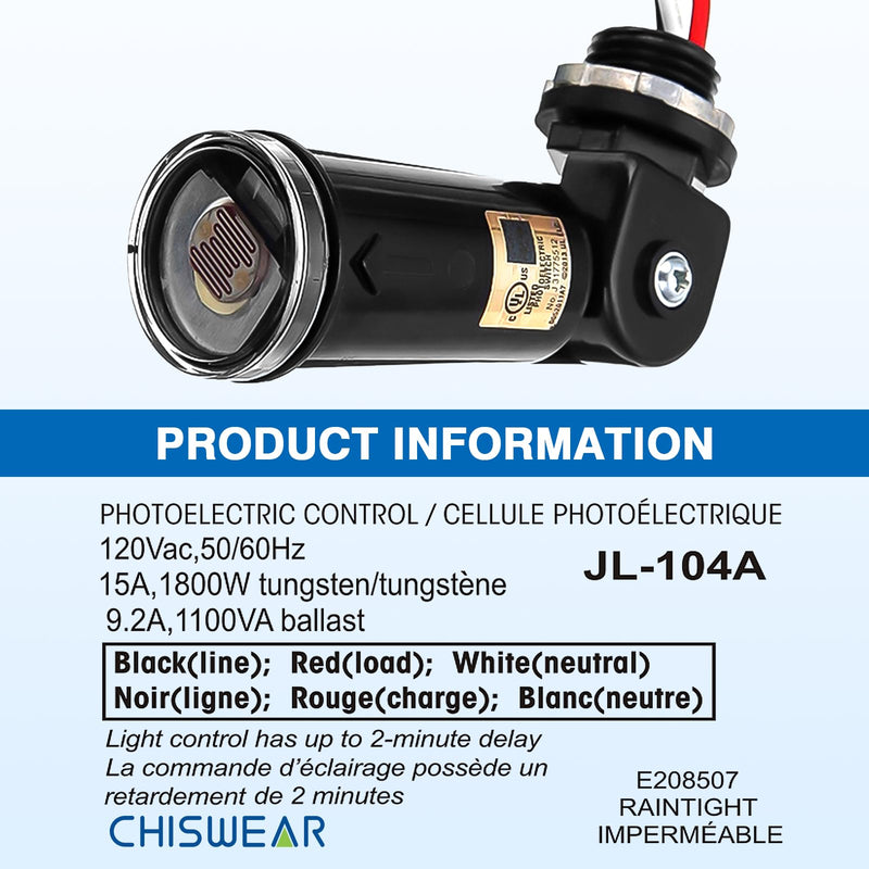 Automatic Lighting Sensor Switch 2pcs Photoelectric Switch for Outdoor Light Photo Cell Sensor with Time Delay Temperature Compensation Water-Resistant