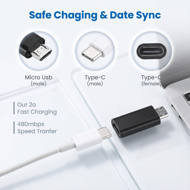 5-Pack USB-C Female to Micro USB Male Adapter | Aluminum Alloy, Supports Fast Charging and Data Sync
