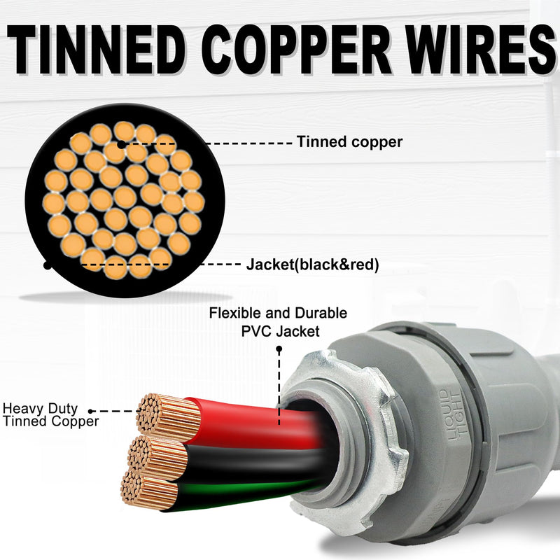 6Ft AC Whip Kit - 1/2" Non-Metallic Liquid Tight Conduit with 10/3 Gauge Wire for Quick-Install Air Conditioner Hook-Up/Heat Pump Units 6 Ft 1/2 Inch + 10 AWG