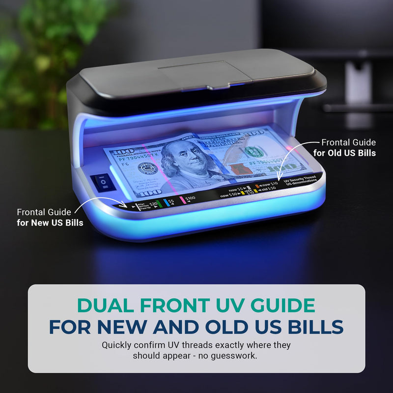 K440 Ultraviolet Counterfeit Bill Detector, Magnetic Ink Sensor, Backlight for Watermark Detection, Built-in Magnifier for Money, Credit Cards and IDs K440