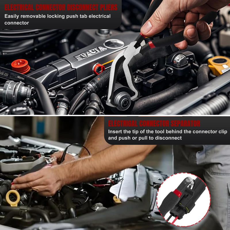 Electrical Disconnect Pliers 37960, 37980, Electrical Connector Separator 13120, 8in Automotive Tools Electrical Connector Pliers, Automotive Tools for Push Tab Style Plugs (3-Piece Set) Straight and 60 Degree