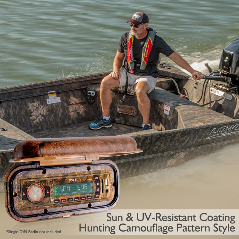 Pyle Water Resistant Marine Stereo Cover - Heavy Duty Boat Radio Protector Shield with Flip-up Door & Spring Loaded Release - Universal Size Compatible with Single DIN Radios - PLMRDKC1
