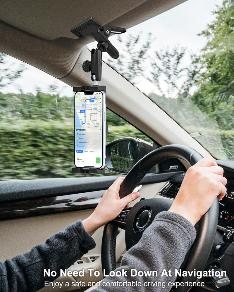 Metal Sun Visor Car Phone Holder, 360° Adjustable Magic Arm Phone Mount for Car Visor Clip, Phone Holders for Your Car for iPhone 17 Pro Max 16 15 14 13 12 11 Air Plus, S25, More 4.7 to 7" Smartphones