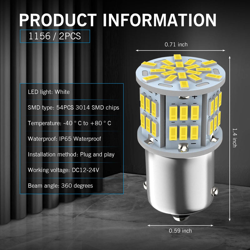 2 PCS 1156 LED Bulb Reversing Light, Single Contact 6800K Super Bright Turn Signal Bulb, 1141 1003 7506 BA15S Bulb, Universal for Most Cars (White)