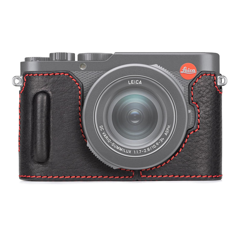 MUZIRI KINOKOO Case for Leica D-LUX 8 Camera - Retro Style Genuine Leather Half Protective Case for Leica D LUX 8/ D-LUX8 Camera - with Opening Bottom and Hand Grip Design - Black Red Black and Red