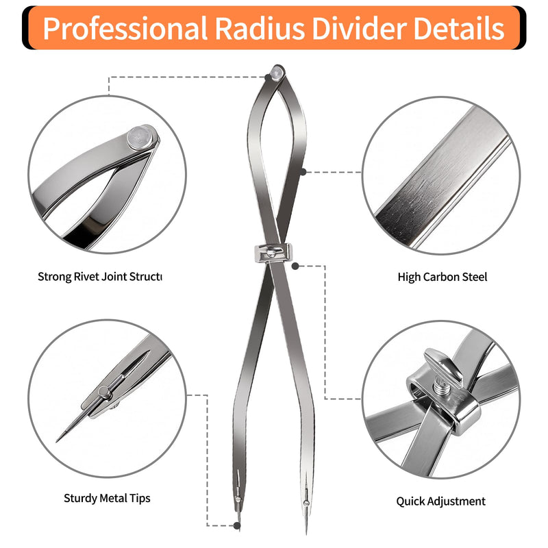 Radius Divider Tool 12 Inch, Fast Adjusting Scriber for Sheet Metal Fabrication & Layout Work, Resharpenable Replaceable Points, Metalworking Woodworking Insulation Tool, Draws Circles Up to 32 Inches X1201