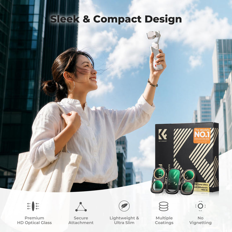 K&F CONCEPT CPL Black Diffusion 1/4 ND2-32 Filter Kit | Compatible with Insta360 Luna Ultra, Magnetic, Ultra-Slim Stowable Versatile, FI061 CPL+Black Diffusion 1/4+ND2-32