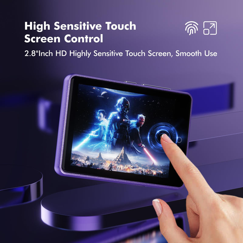 64GB MP3 Player with Bluetooth 5.3, 2.8 Inch Touch Screen,Built-in Speaker | HiFi Sound, Portable Music Player for Kids,Recording,FM Radio,Random sequential Folder Play, Expandable up to 128GB Purple 64GB