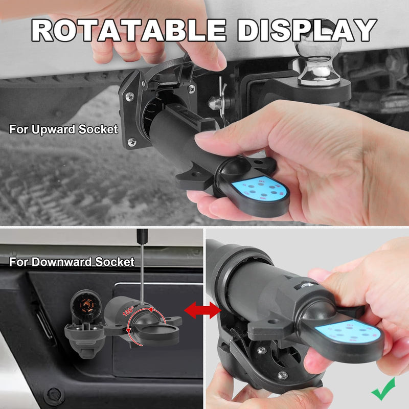 7 Pin Trailer Plug Tester, 7 Way Wiring Tester for RV, Round Trailer Light Tester for Truck, Pickup, Towing, Tow Wire Brake Blade 12V Connector