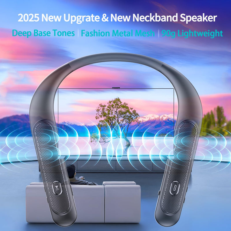 Gardway Neckband Bluetooth Speaker, Wireless Wearable Bluetooth Speaker | 3D Stereo Sound, 12 Hrs Playtime, 78g LightWeight, USB Rechargeable, Portable Neck Speakers for Home, Office and Outdoors