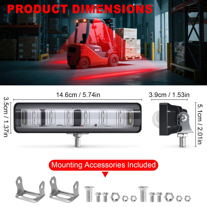 LED Forklift Safety Light Red for AGV Automated Guided Vehicle, Forklift Truck, Industrial Lift, Warehouse Safety, IP67 Waterproof, Aluminum Housing (2PCS) 2PCS