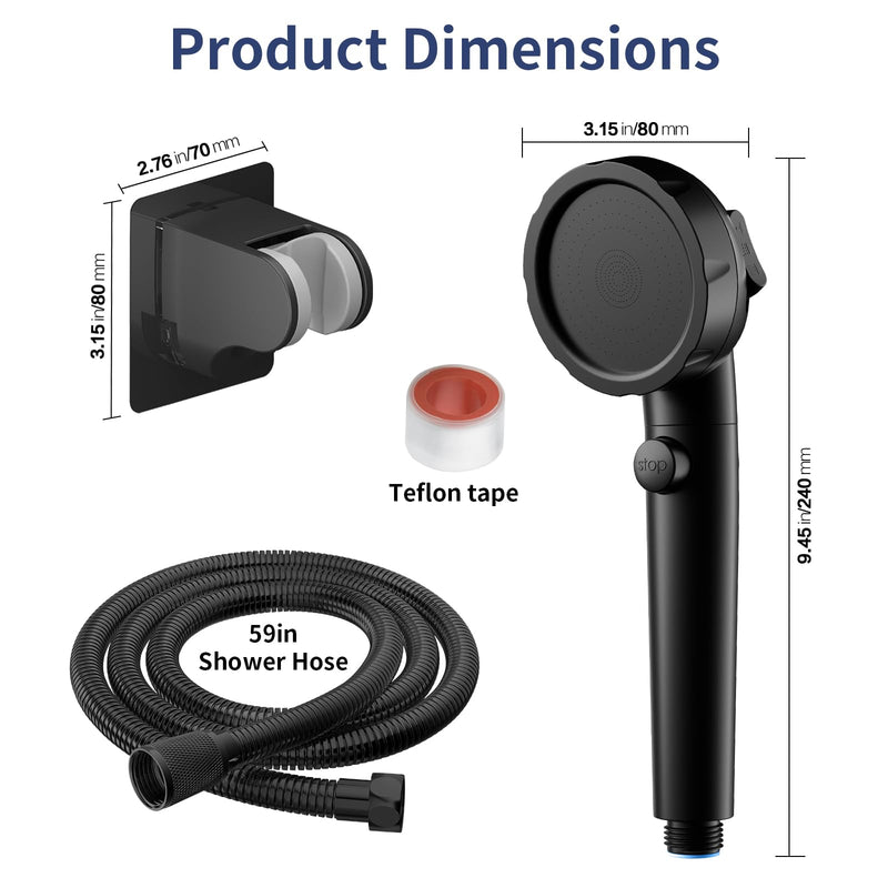 HANLIAN On/Off Pause Camper Shower Head with Filters, Detachable Shower Head with filtrate, High Pressure RV Showerhead with Hose and Self-adhesive Bracket, Shower Filtered Showerhead (Black) Black