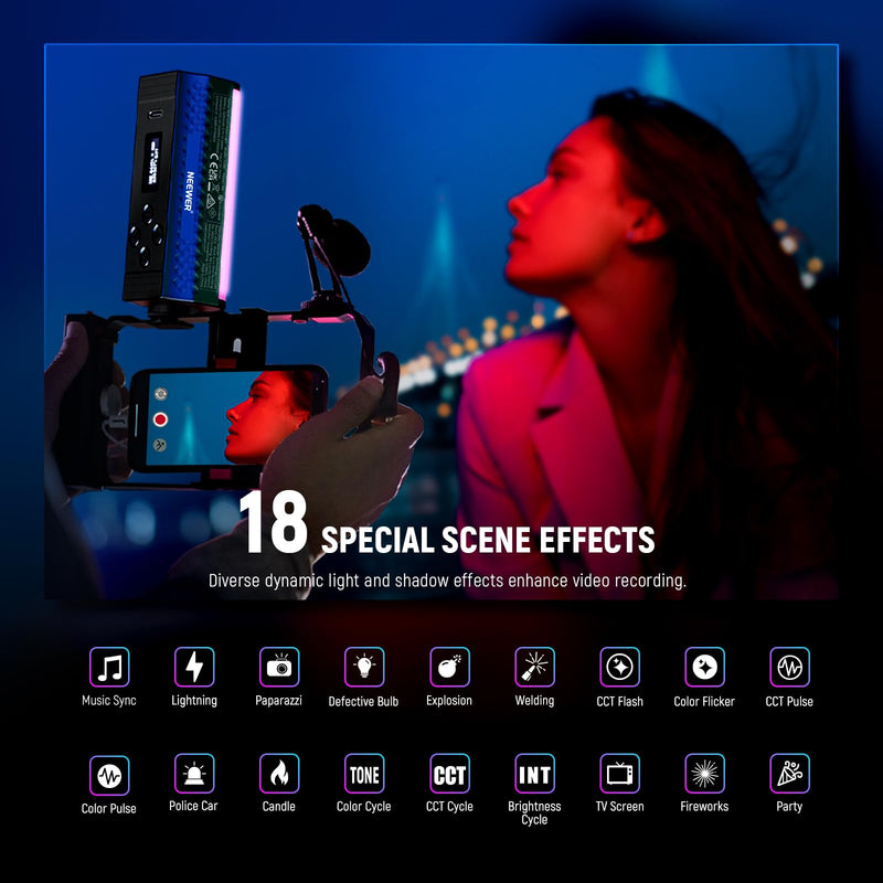 NEEWER Pro Magnetic Handheld Light Wand with APP DMX Control/Custom Effects/Light Group, 360° Full RGB, 2600mAh 2500~10000K Dimmable LED Lighting CRI97 17 Scenes for Video Recording Streaming, TL98C