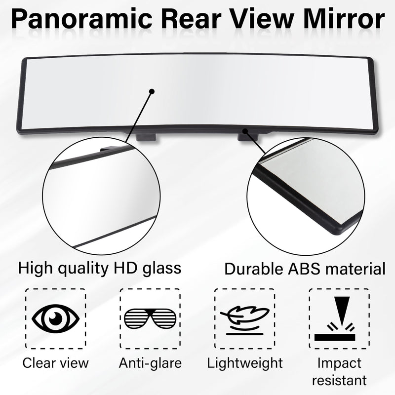 Rear View Mirror, Universal 11.4 Inch Interior Clip On Panoramic Convex Mirrors, HD Anti Glare Wide Angle and Reduce Blind Spot, Extended Rear View Mirror for Cars, SUVs, Trucks, Vehicles White