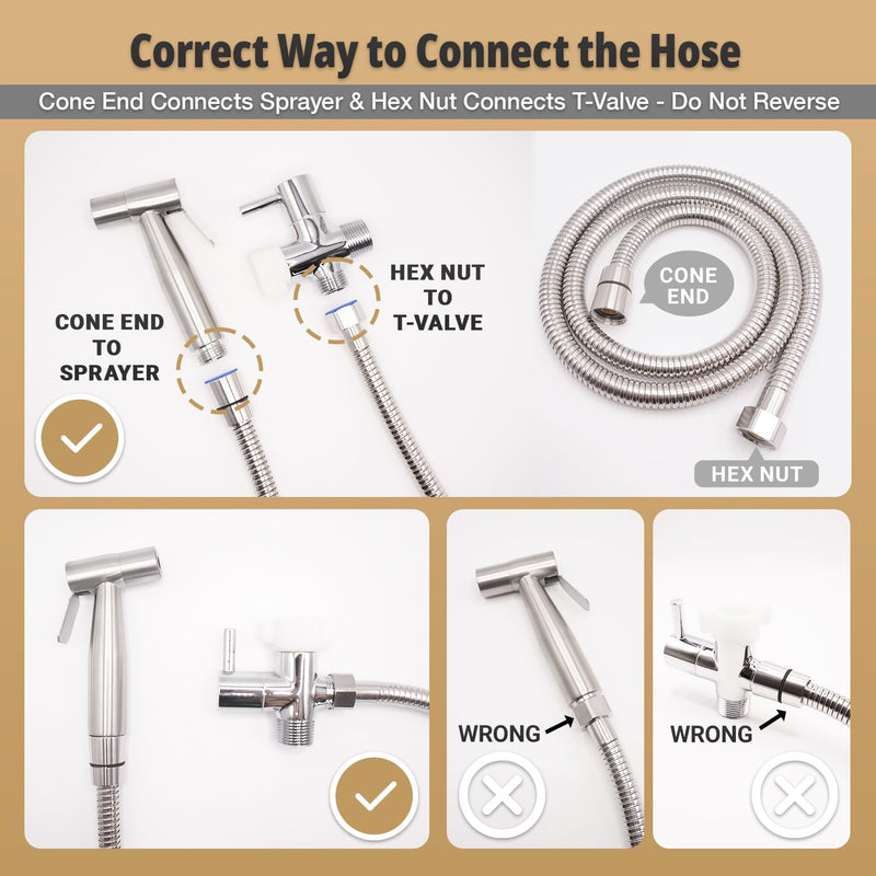 Handheld Bidet Sprayer for Toilet – Adjustable Water Pressure, Stainless Steel Jet Spray Kit with Bidet Hose - Feminine Wash, Muslim Shower, Diaper Cleaning 1 Set