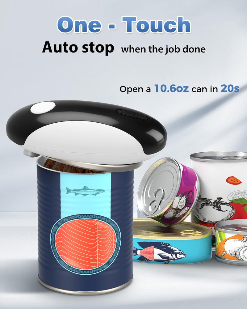 Auto Stop Electric Can Opener - Rechargeable Can Openers Smooth Edge for Seniors,One Touch Cut Opener Handsfree for Kitchen Portable for Any Size Cans Black White