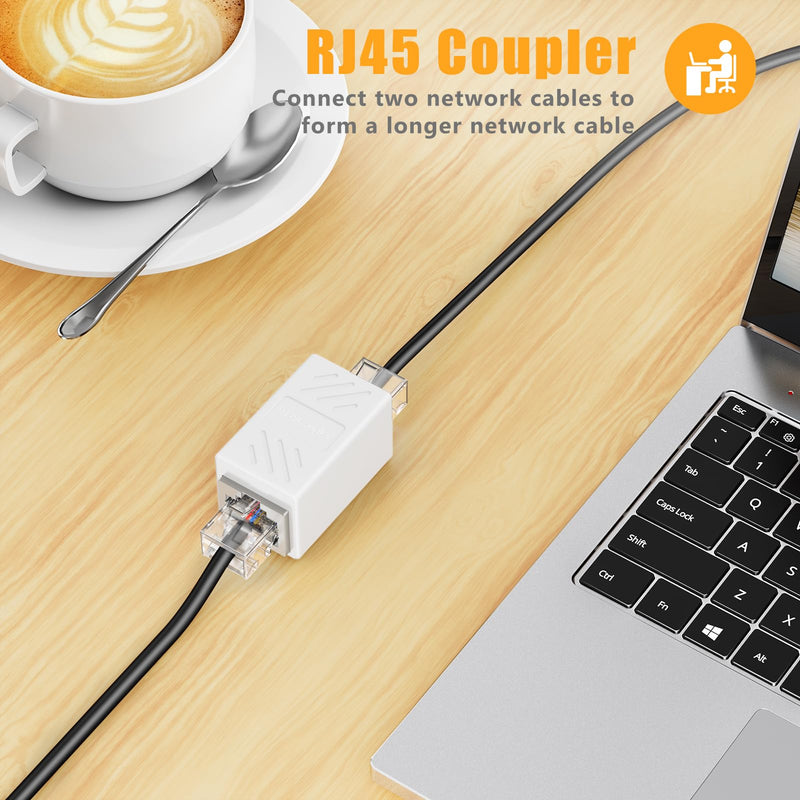 Uvital Phone Jack to Ethernet Adapter, RJ11 to RJ45 Adapter, RJ45 Female to RJ11 Male for Landline Telephone, with RJ45 to RJ11 Cable (RJ45 Coupler White + RJ45 to RJ11 Cable Black) White RJ45 Coupler + Black RJ45 to RJ11 Cable