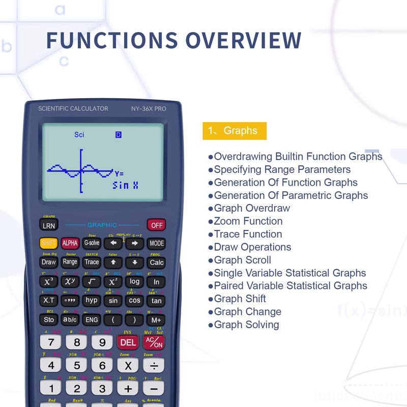 Scientific Calculator with Graphing Function, NEWYES 36X Pro Graphic Science Calculator for Middle and High School Supplies (Blue) AC0501