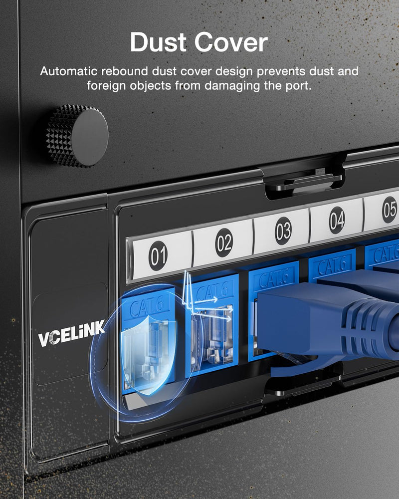 VCELINK RJ45 Cat6 Keystone Jacks 25 Pack with Dust Cover, Blue | Slim Profile, 90-Degree Punch Down, UTP Adapter