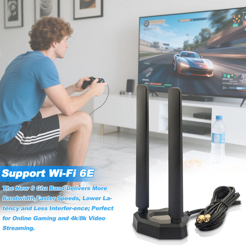 WiFi 6E Antenna Tri-Band 6GHz 5GHz 2.4GHz RP-SMA Gaming WiFi Antenna Magnetic Base with 6.5ft Extension Cable for PC Desktop Computer Motherboard WiFi Bluetooth Card Wireless Router