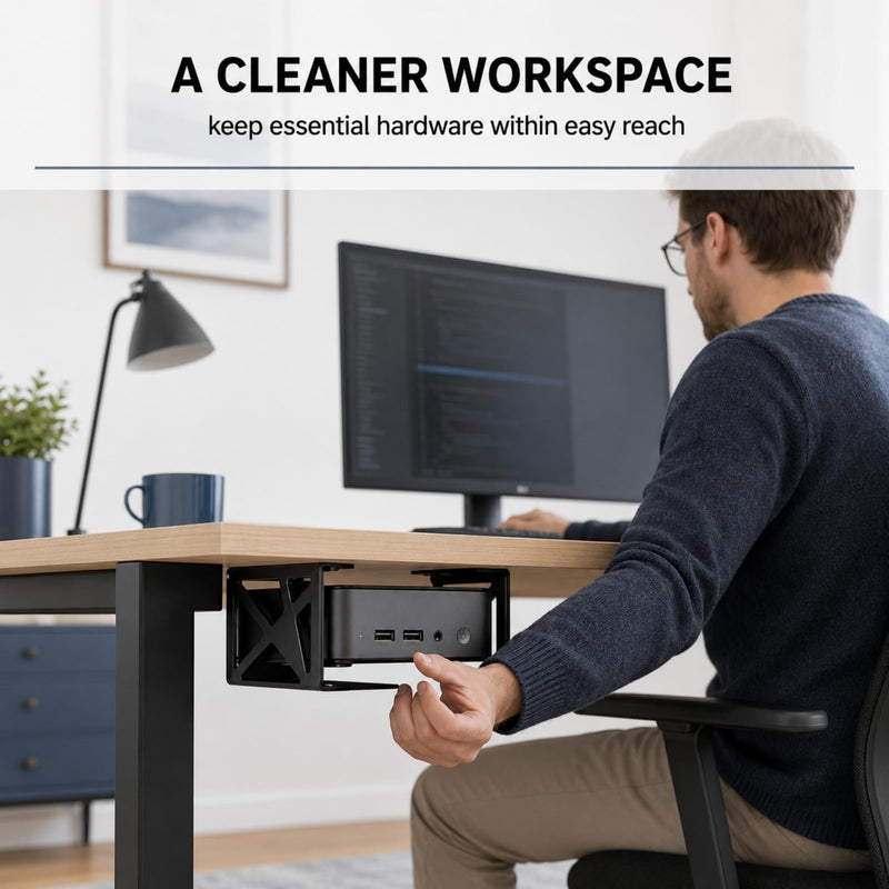 Under Desk Laptop Mount,Mini PC Storage Mount | CPU Holder,for Devices Up to 1.85" Thick Compatible MacBook, Mini, Keyboard,