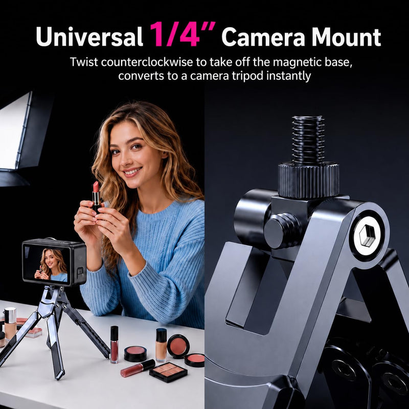 4-in-1 Adjustable Laptop Stand for desk with Magnetic Phone Holder & Camera Tripod, Foldable Aluminum Stand for Laptop, Tablet, Camera, Portable Ergonomic Desk Setup for Travel & Remote Work(Gun Gray) Gun Gray
