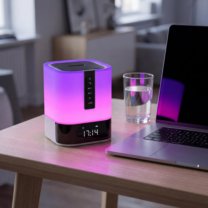 Night Light Bluetooth Speaker, 5 in 1 Touch Control Bedside Lamp Dimmable Multi-Color Changing, Bedroom Alarm Clock, Best Birthday Gift Ideas for 10 11 12 13 14 Year Old Teenage Girls/Boys