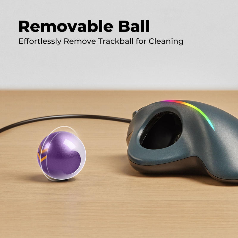 Trackball Mouse Wired, Ergonomic Comfort Design Reduces Muscle Strain, USB Plug&Play, Easy Thumb Control, Precision Tracking with 5 Adjustable DPI, RGB Rollerball Mouse Compatible for PC, Mac, Windows B-Purple