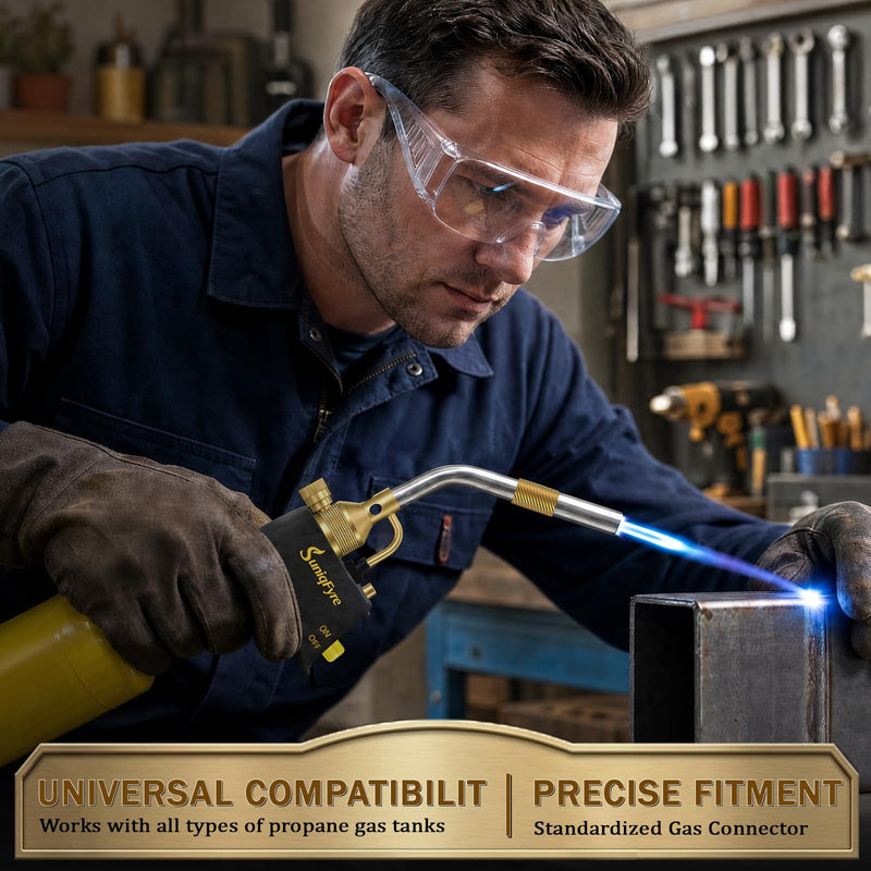 High-Intensity Propane Torch Head, Upgraded 10,000 BTU Trigger Start Gas Torch with Flame Lock&Built-in Pressure Valve, 360° All-Angle Burn CGA600 Plumbing Torch for Soldering, CSA Certified Yellow