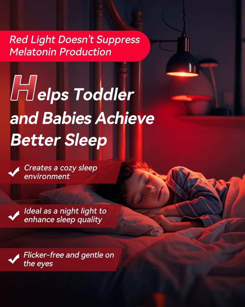 Neporal 625nm Red Light Bulbs for Sleep 9W, 100% Blue Light Blocking Red Night Light, Sleep Light Bulb for Melatonin Promoting, A19 60W Equivalent Dim Light Bulbs for Bedroom, Baby Nursery,4 Packs 9w Red 4
