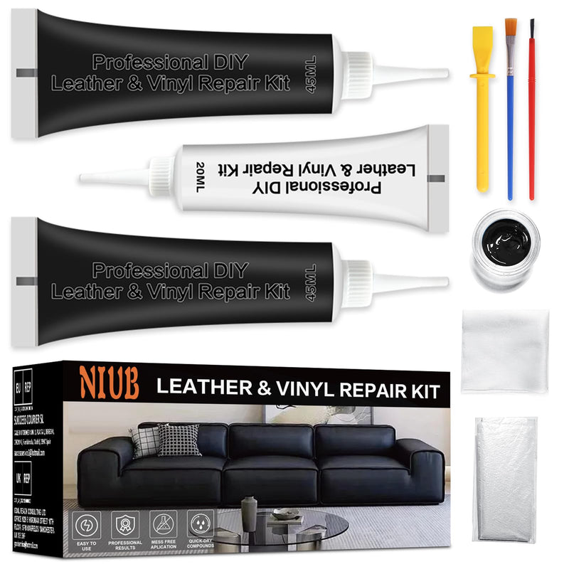 Black Leather Repair Kit - Sofa and Furniture Vinyl Upholstery Repair - Fixes Tears, Burn Holes, and Scratches - Liquid Fill Formula for Car Seats and Sofas Black