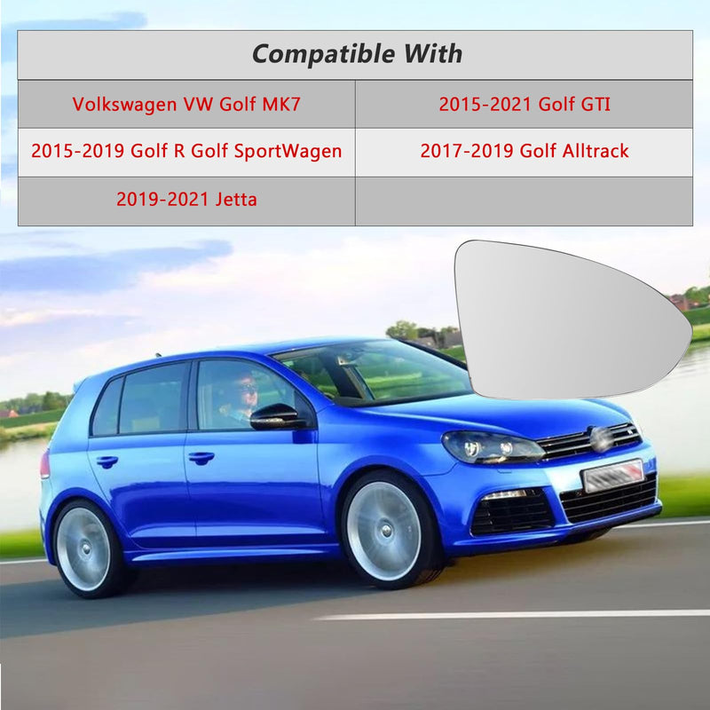 Passenger Side Heated Mirror Glass Compatible with Volkswagen VW Golf MK7, 2015-2021 Golf Golf GTI, 2015-2019 Golf R Golf SportWagen, 2017-2019 Golf Alltrack, 2019-2021 Jetta Mirror -With Rear Holder Right (Passenger Side)