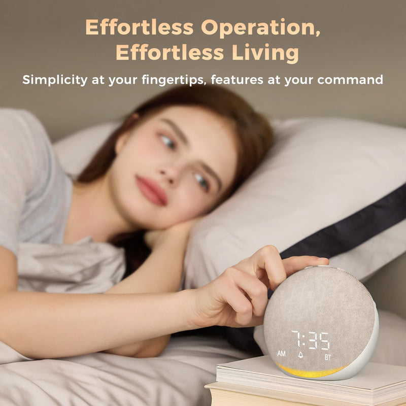 Sound Machine Alarm Clock for Bedroom: 25 Natural Sleep Sounds - White Noise Machine for Adults Kids Baby - Gentle Wake Up Alarm with Bluetooth Speaker - Putty