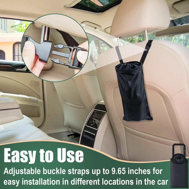 2 PCS Car Trash Bags, Washable Car Garbage Bag Hanging, Detachable Trash Can with Top Elastic Vent & Sticky Strap Bottom Opening, Seat Back Tash Bag for Cars,Travelling,Outdoor
