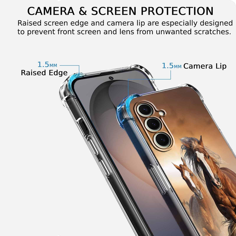 Case for Samsung Galaxy S26 with Horse Design,Brown Running Animals Pattern,Clear Slim Soft TPU Bumper Phone Cover,6.3”(Horse,Sx26)