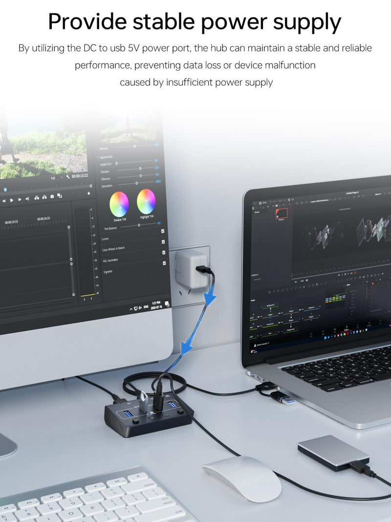 USB 3.0 Switch for USB A & C Devices - Aluminum Alloy USB Switch, Independent Port Control for Mouse, Keyboard, Printer - USB Switcher 2 Computers