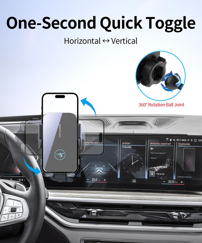 Wireless Charger Car Phone Holder for BMW X5/X6/X7 2024-2025, 14.9" Screen | X5M/X6M 2024-2025,X7/X7M 2023-2026,Auto Clamp Cell Phone Mount Accessories 15W Qi Fast Charging Stand fit iPhone Android