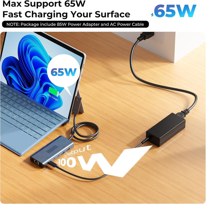 2026 New MS Surface Dock, 11-in-1 Surface Docking Station 4K@60HZ HDMI, Surface Travel Hub for Surface Pro 11/10/9/8/X/7/6/5/4/3, Surface Laptop 6/5/4/3/2/1, Laptop Go 3/2/1, Surface Book mocha